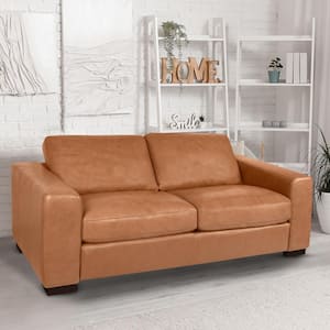 72 in. W Square Arm Contemporary Oversized Genuine Leather 2-Seater Loveseat Tan