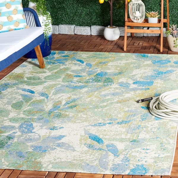 Barbados Blue/Ivory 5 ft. x 8 ft. Oversized Floral Indoor/Outdoor Area Rug