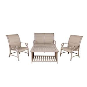 Tyrion Champagne Gold 4-Piece Cast Aluminum Patio Rectangle Outdoor Dining Set with Love Seat for Garden, Yard