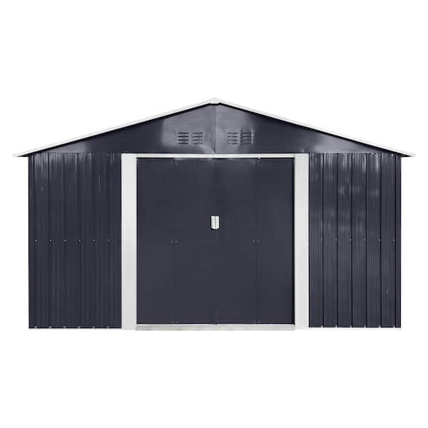 11.2 ft. x 10.6 ft. Multi-Purpose Metal Outdoor Storage Shed with Window, Grey (118 sq. ft.)