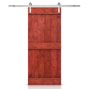 Mid-bar Series 24 in. x 84 in. Pre-Assembled Cherry Red Stained Wood Interior Sliding Barn Door with Hardware Kit