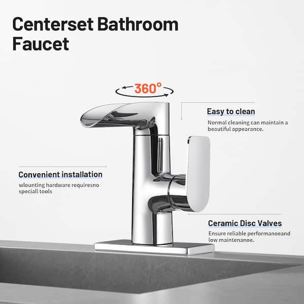 Waterfall Single Handle Single Hole Low Arc Bathroom Faucet With Metal Pop Up Drain Assembly Sink Faucet in Chrome