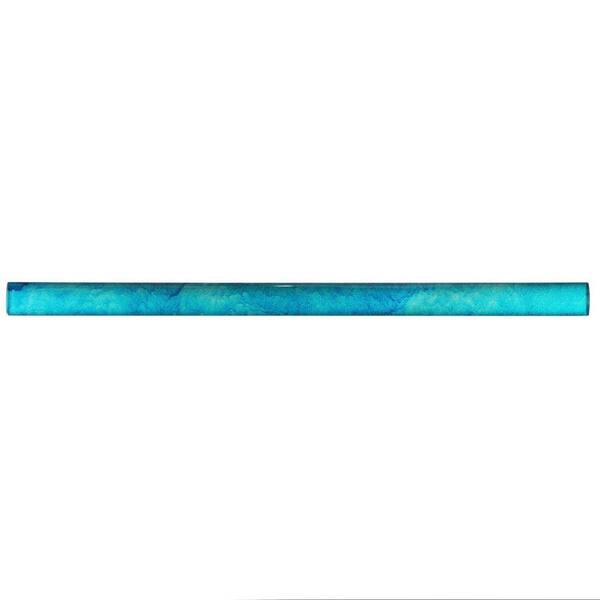 Merola Tile Glasstello Watercolor Cerulean Blue 5/8 in. x 11-3/4 in. Glass Over Porcelain Wall Trim Tile