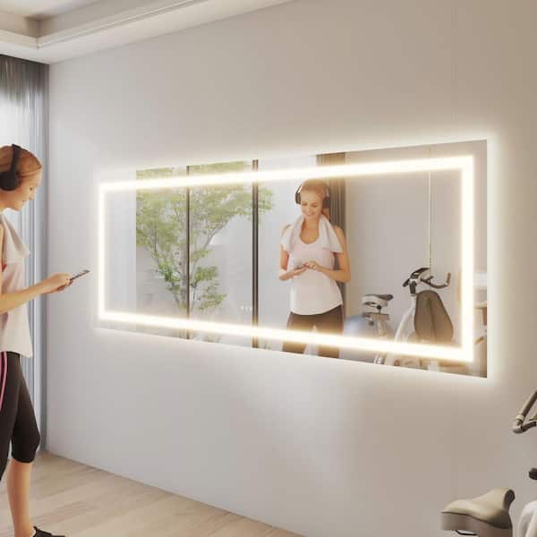 36 in. W x 96 in. H Wall-Mounted Full-length Mirror LED Light Full Body Mirror