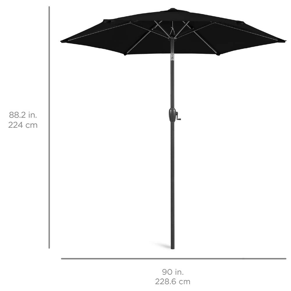 7.5ft Black Powder-Coated Steel Outdoor Patio Umbrella with Crank Lift