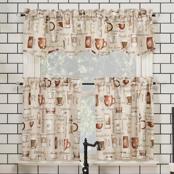 Sun Zero Berkley Coffee Shop Ivory Polyester 54 in. W x 24 in. L Rod Pocket Light Filtering Curtain Set for Kitchens (Set of 3)