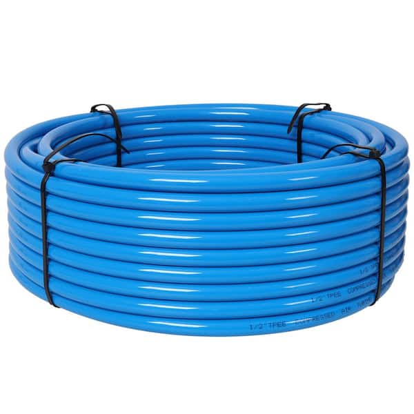 Air Push to Connect Kit: Complete 1/2 in. (OD) / 3/8 in. (ID) x 100-Feet TPEE Tubing Air Piping System, Blue Tubing