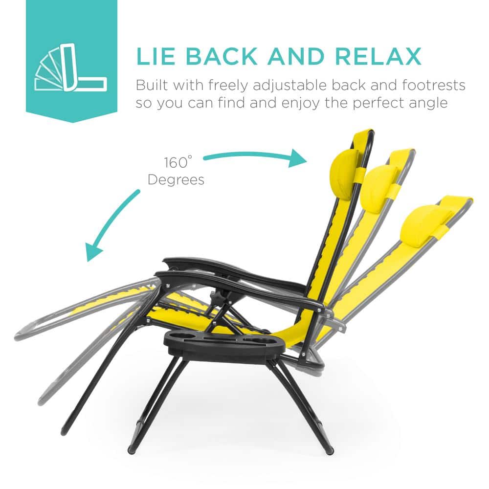Sunflower Yellow Ergonomic Zero Gravity Outdoor Lounger Set with Cushions
