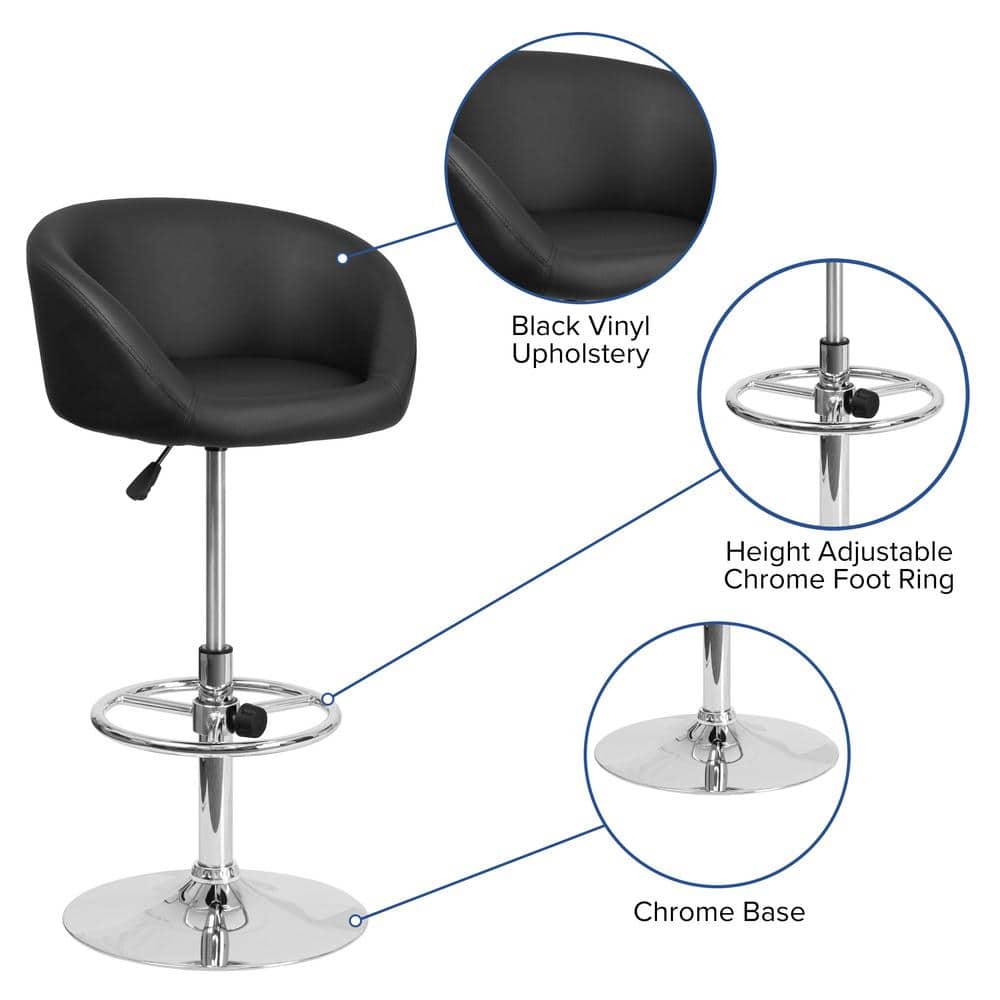 Modern Adjustable Black Vinyl Swivel Barstool with Chrome Base