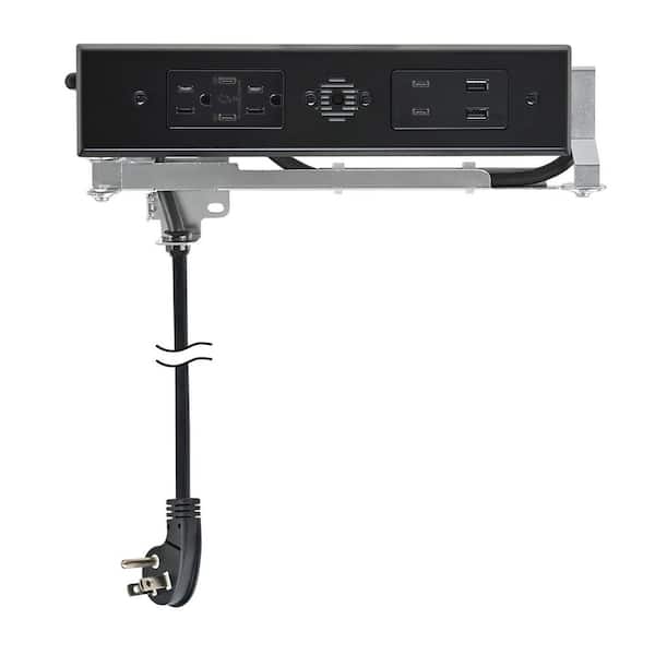 Black 15 Amp Blade Duo In-Drawer Outlet with 4 30W USB-C, 2 USB-A and 2 AC Ports