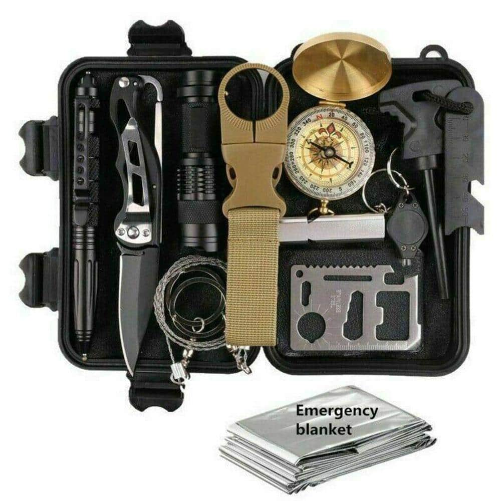 Cisvio 14-in-1 Outdoor Emergency Survival Gear Kit Camping Tactical Tools Sos EDC Case