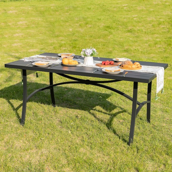 Nuu Garden Black Rectangle Aluminum Outdoor Dining Table with 1.7 Nuu Garden Black Rectangle Aluminum Outdoor Dining Table with 1.7