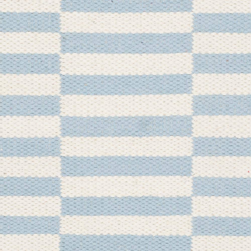 Ivory and Light Blue Striped Cotton Flat Woven Rug