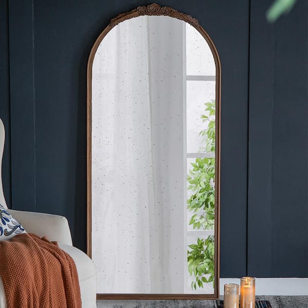 Brown 29.3 in. W x 65.2 in. H Mid Century Arch MDF Framed Mirror Wall Mirror Wall Decor Mirror