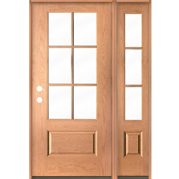Krosswood Doors UINTAH Farmhouse 50 in. x 80 in. 6-Lite Right-Hand/Inswing Clear Glass Teak Stain Fiberglass Prehung Front Door w/RSL
