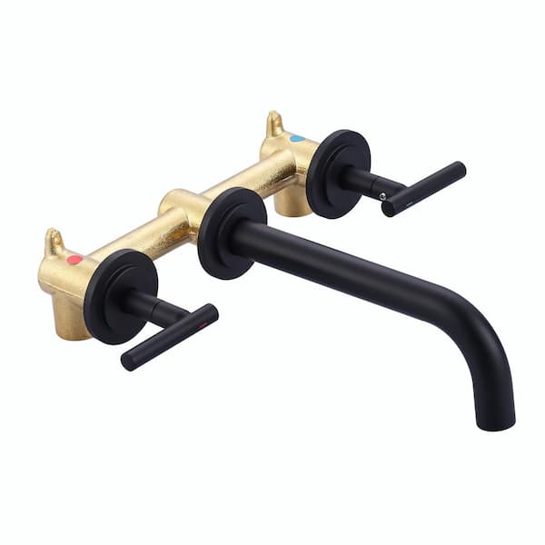 Double Handle Wall Mounted Bathroom Faucet with Rough-in Valve Included in Solid Brass Matte Black