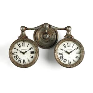 Rustic Iron Duo Roman Numerals on Antique White Face Clock