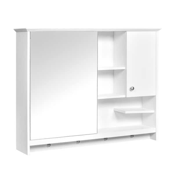 36 in. W x 28 in. H Rectangular MDF Surface Mount Medicine Cabinet with Mirror in White with Adjustabl Shelf