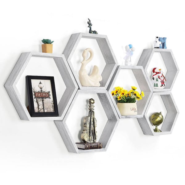Unbranded 15 in. W x 3 in. D Gray Floating Decorative Wall Shelf Set of 6
