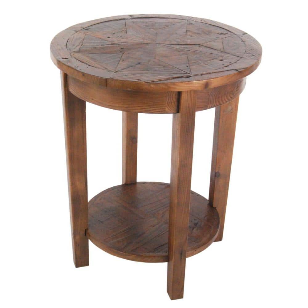 Eco-Friendly Reclaimed Wood 35" Round End Table with Shelf