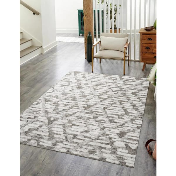 EORC Ivory 8 ft. x 10 ft. Area Rug Hand Knotted Wool Transitional High-Low Rug