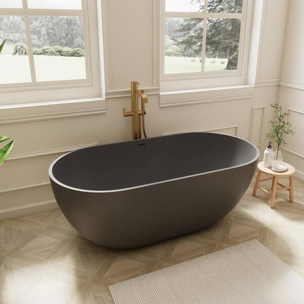 Kylie 59 in. x 29 in. Stone Resin Freestanding Soaking Bathtub in Gray