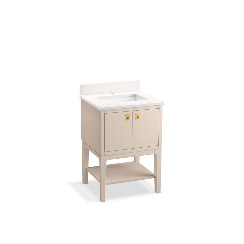 Light Clay Freestanding Bathroom Vanity with Quartz Top