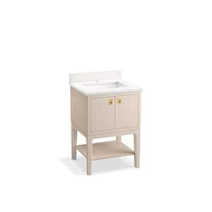 Seagrove 25in. Single Sink Freestanding Light Clay Bath Vanity with White Quartz Top Assembled