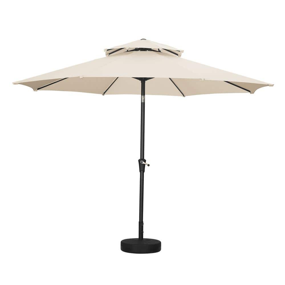 OVASTLKUY 11 ft. 2-Tier Round Market Outdoor Patio Umbrella in Khaki ...