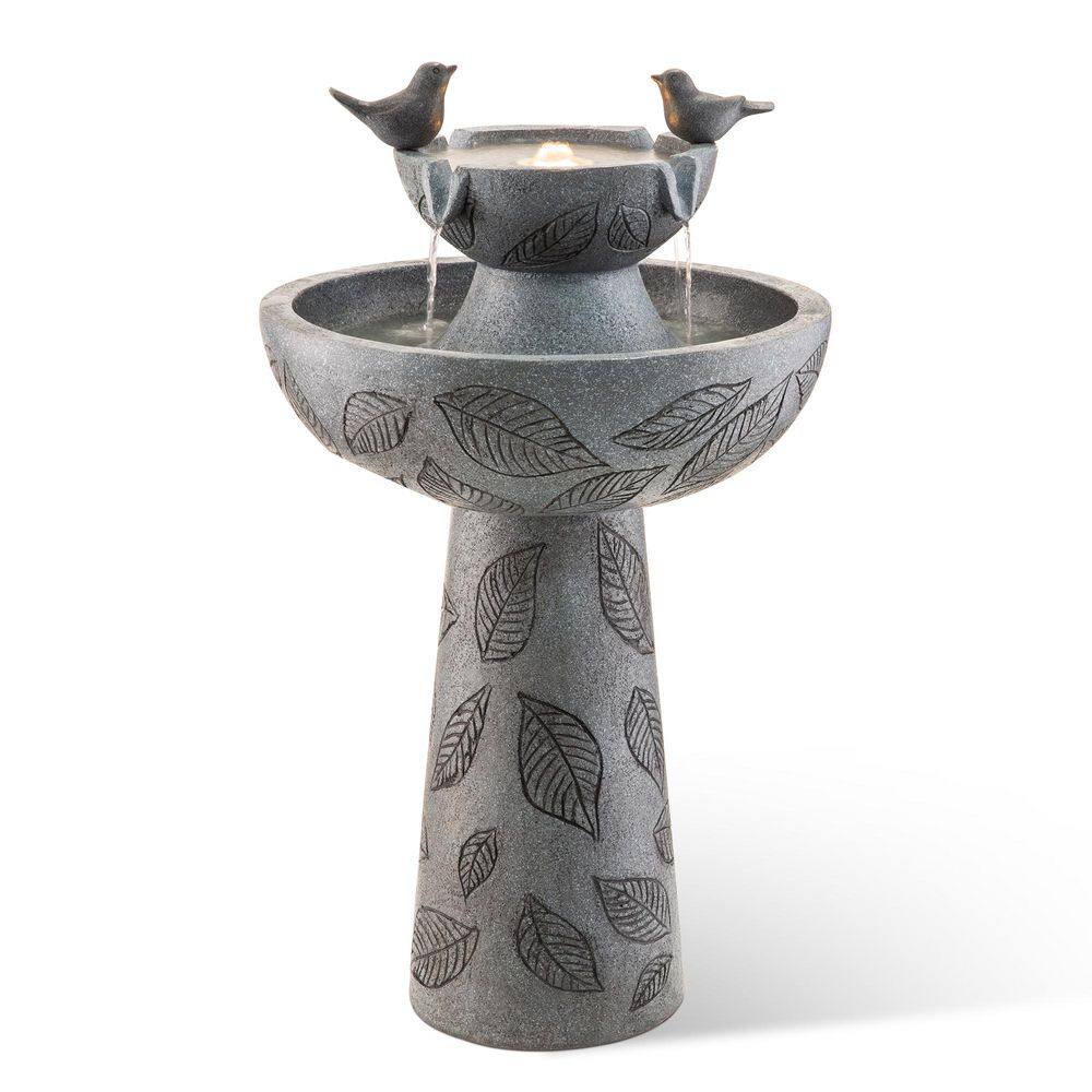 26 in. H 2-Tiered Birdbath Polyresin Outdoor Fountain with Birds, Pump and LED Light price history on PriceWatchPro