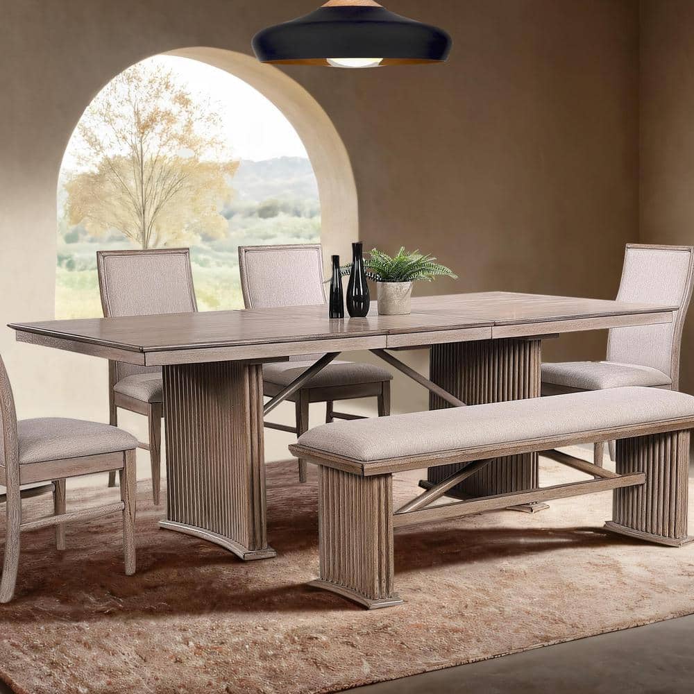 Natural Ash 90-Inch Extendable Solid Wood Dining Table