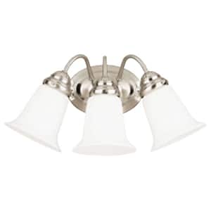 3-Light Brushed Nickel Interior Wall Fixture with White Opal Glass