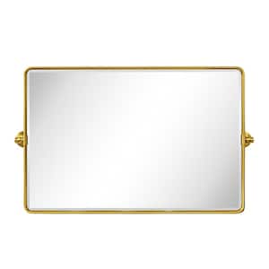 Lutalo 35 in. W x 23 in. H Rectangular Metal Framed Pivot Wall Mounted Bathroom Vanity Mirror in Brushed Gold