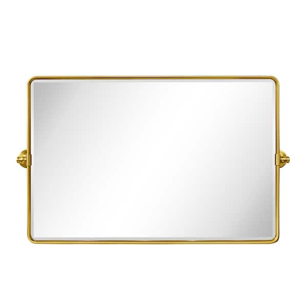 TEHOME Lutalo 35 in. W x 23 in. H Rectangular Metal Framed Pivot Wall Mounted Bathroom Vanity Mirror in Brushed Gold