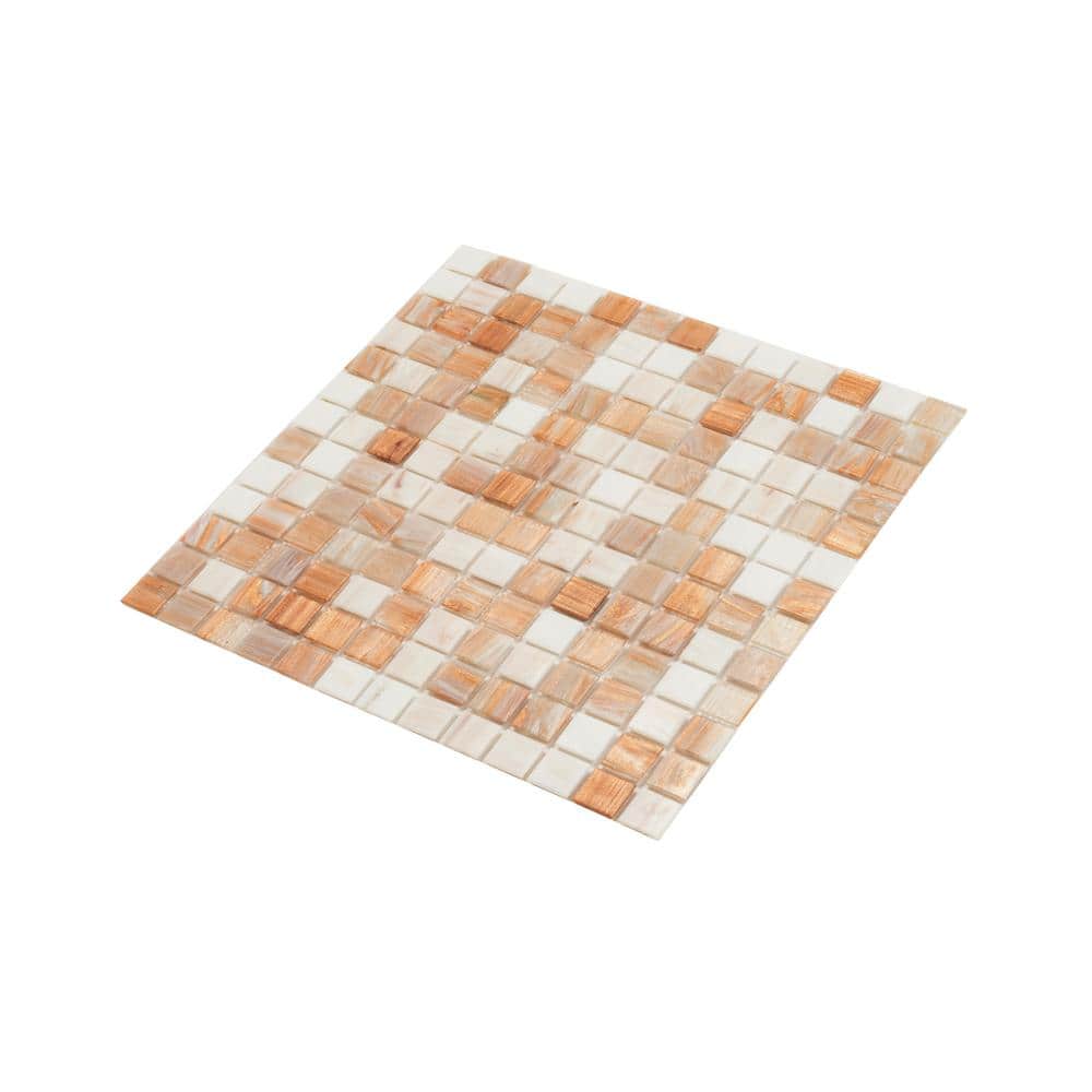 Glossy Beige and White Iridescent Glass Mosaic Tile