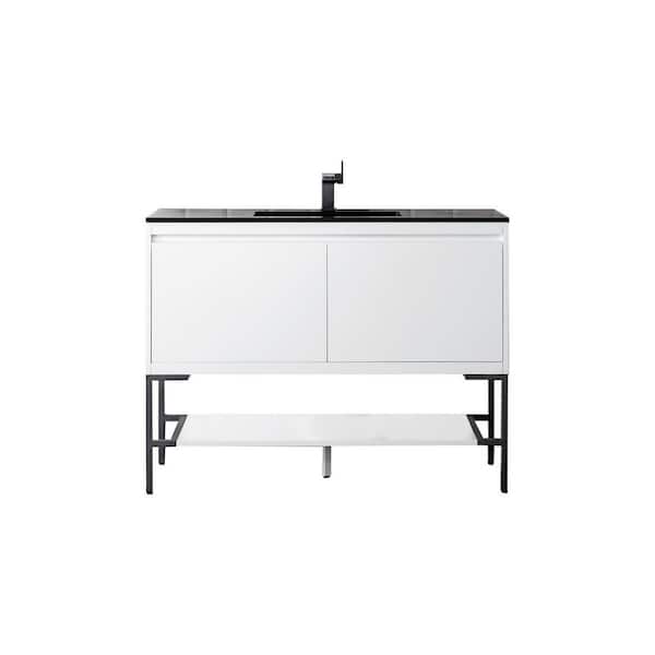James Martin Vanities Milan 47.3 in. W x 18.1 in. D x 36 in. H Bathroom Vanity in Glossy White with Charcoal Black Composite Top