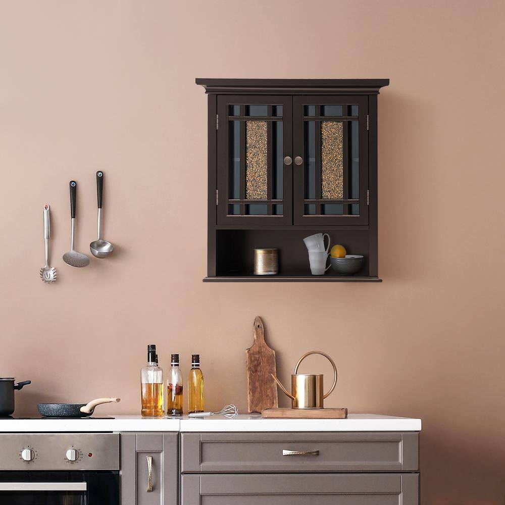 Dark Espresso Glass Mosaic Two-Door Wall Cabinet