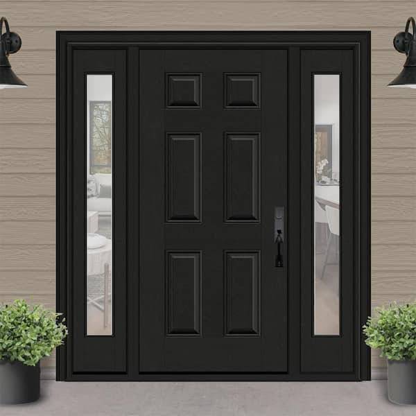 Regency 64 in. x 80 in. 6 Panel LHIS Onyx Stain Mahogany Fiberglass Prehung Front Door with Clear 12 in. SLs 6-9/16
