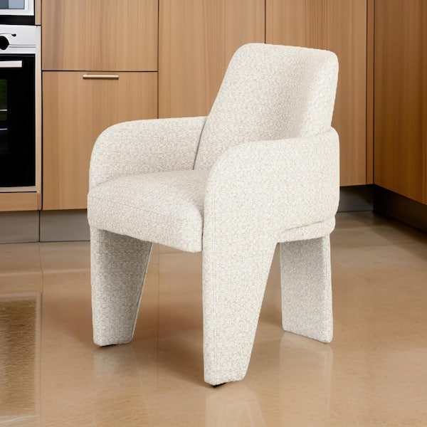 Benjara Beige Linen Wooden Frame Dining Chair