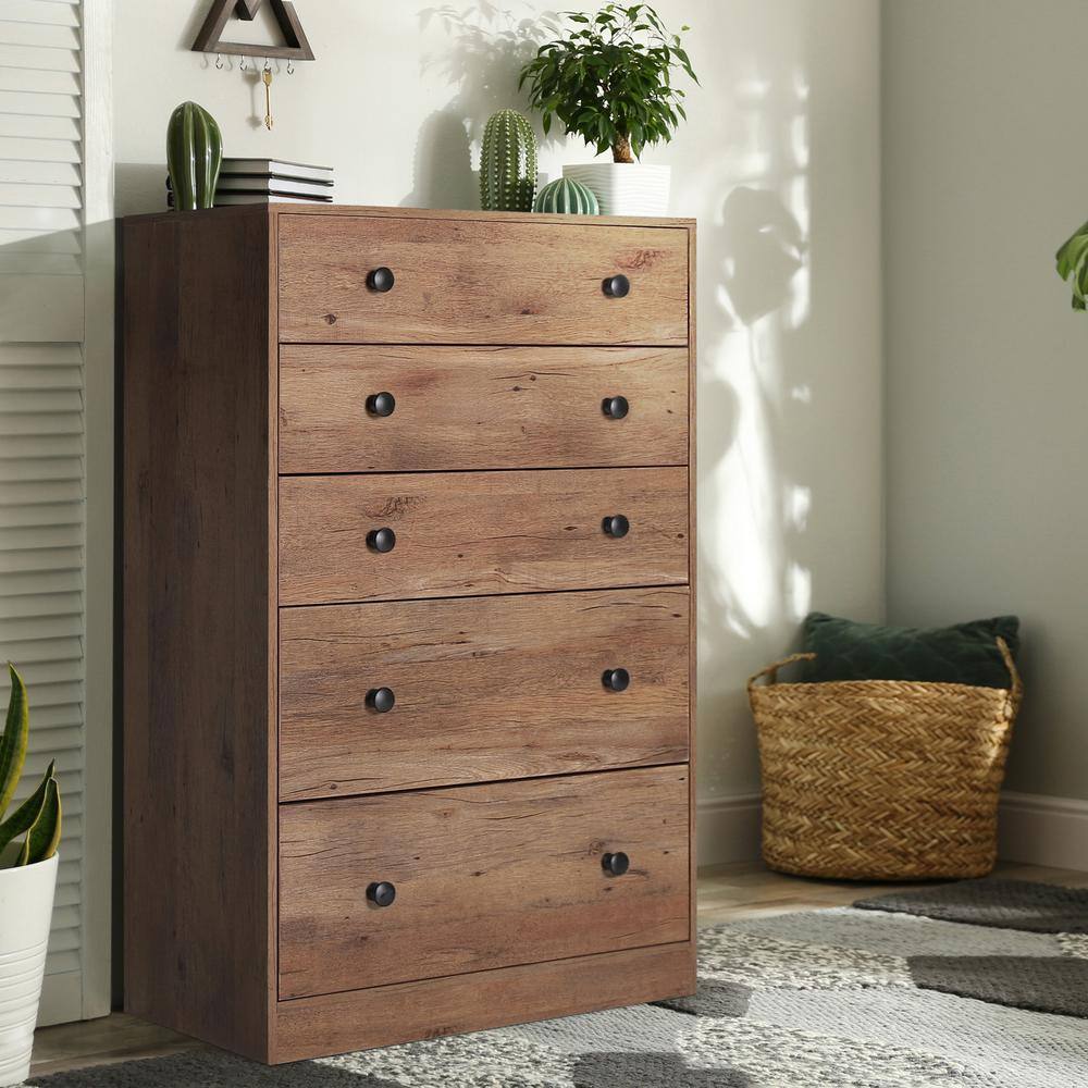 VEIKOUS Oversized 5-Drawer Wood Color Chest of Drawers Dresser with 2 ...