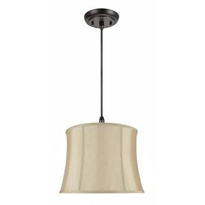 2-Light Oil Rubbed Bronze Pendant with Gold Taupe Bell Fabric Shade