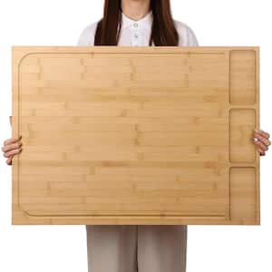 30 x 21 in. Rectangular Extra Large Bamboo Cutting Board with Detachable Legs, Juice Groove for Kitchen Counter & Sink