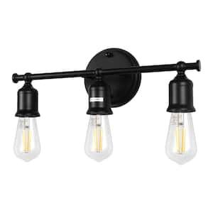 Modern Farmhouse 16 in. 3-Light Matte Black Vanity Light Fixture with E26 Bulb Base (Bulbs Not Included)