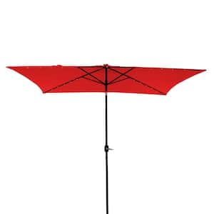 10 ft. Aluminum Pole Market Solar Patio Umbrella Outdoor Umbrella in Red with 26 LED Lights & Crank Lift System