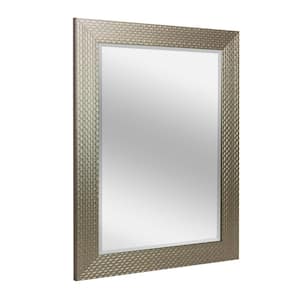 35.5 in. H x 29.5 in. W Modern Honeycomb Rectangle Champagne Silver Framed Beveled Glass Bathroom Vanity Wall Mirror