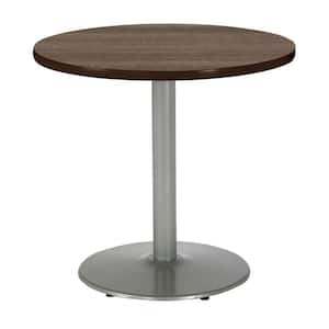 Mode 30 in. Round Teak Wood Laminate Dining Table with Silver Round Steel Frame (Seats 2)