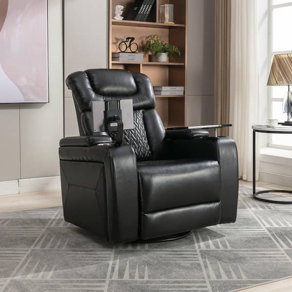 Merax Black Home Theater 270° Swivel PU Power Recliner with Tray Table,  Phone Holder, Cup Holder, USB Port and Hidden Storage CJ055AAB - The Home  Depot