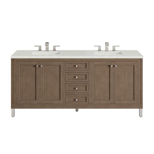 James Martin Vanities Chicago 72.0 in. W x 23.5 in. D x 33.8 in. H Double Bathroom Vanity in Whitewashed Walnut with Lime Delight Quartz Top