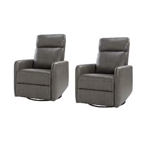Manuel Grey Swivel Artificial Leather Recliner with Tufted Back (Set of 2)