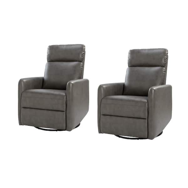 ARTFUL LIVING DESIGN Manuel Grey Swivel Artificial Leather Recliner with Tufted Back (Set of 2)